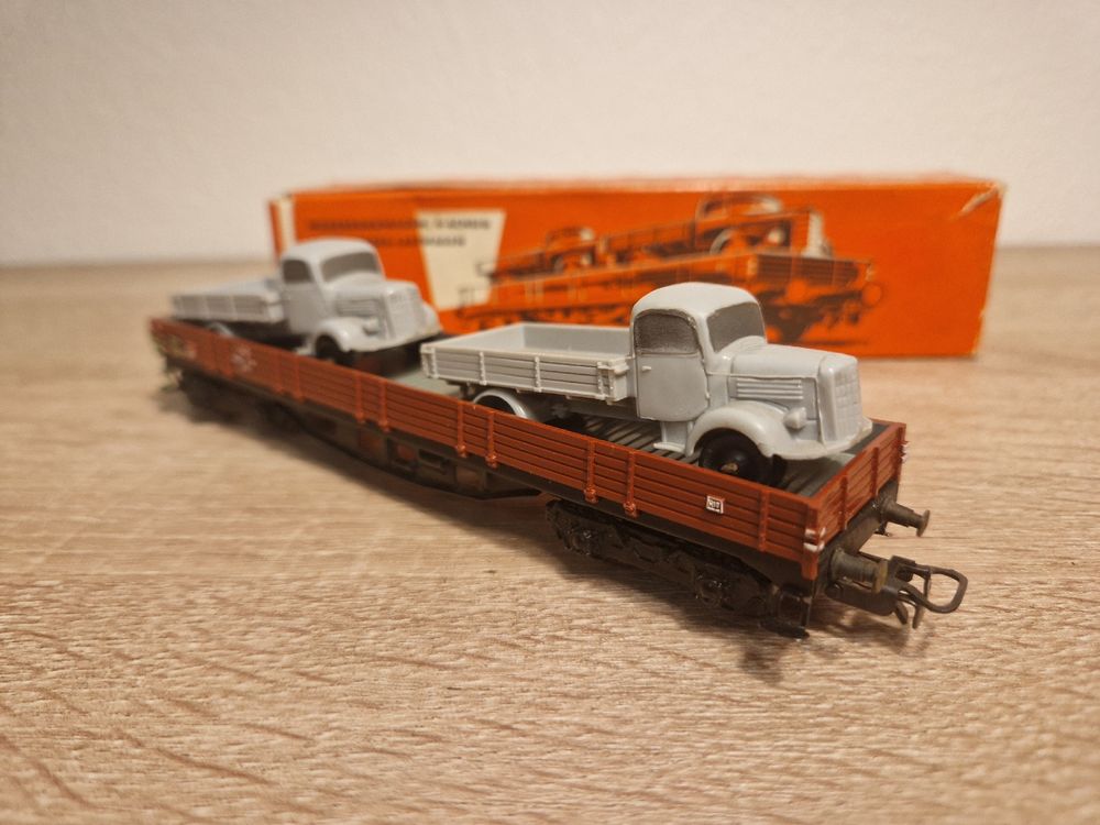 Wagon Märklin H0 Réf 4515 - Bords Bas Avec Camion Mercedes - Occasion Boîte