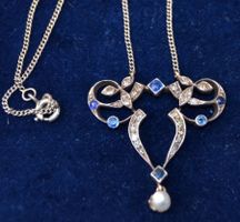 Halskette Collier Belle Epoque XiX Gold, diamonds, sapphires