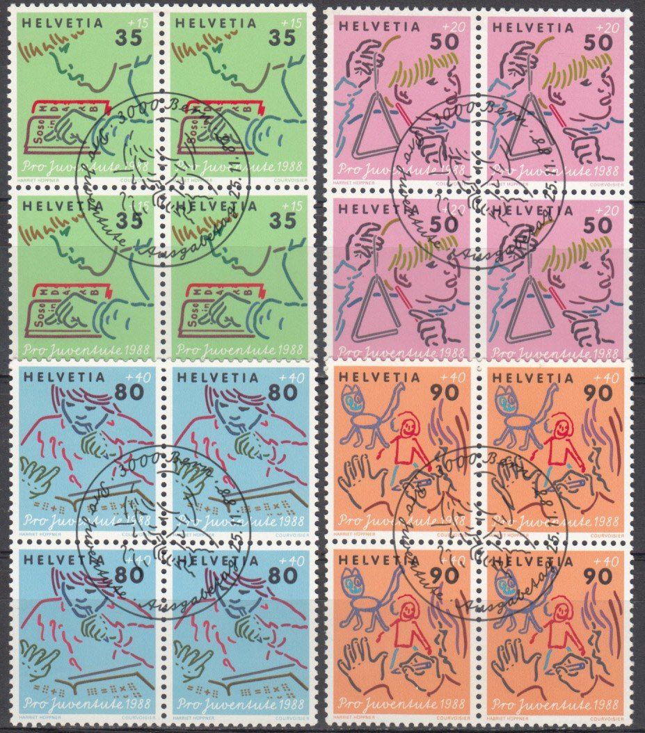 Alle Briefmarken: SBK J307 - J310 im 4er-Block mit ET – Gebraucht aus Bürglen TG von StampGraf
