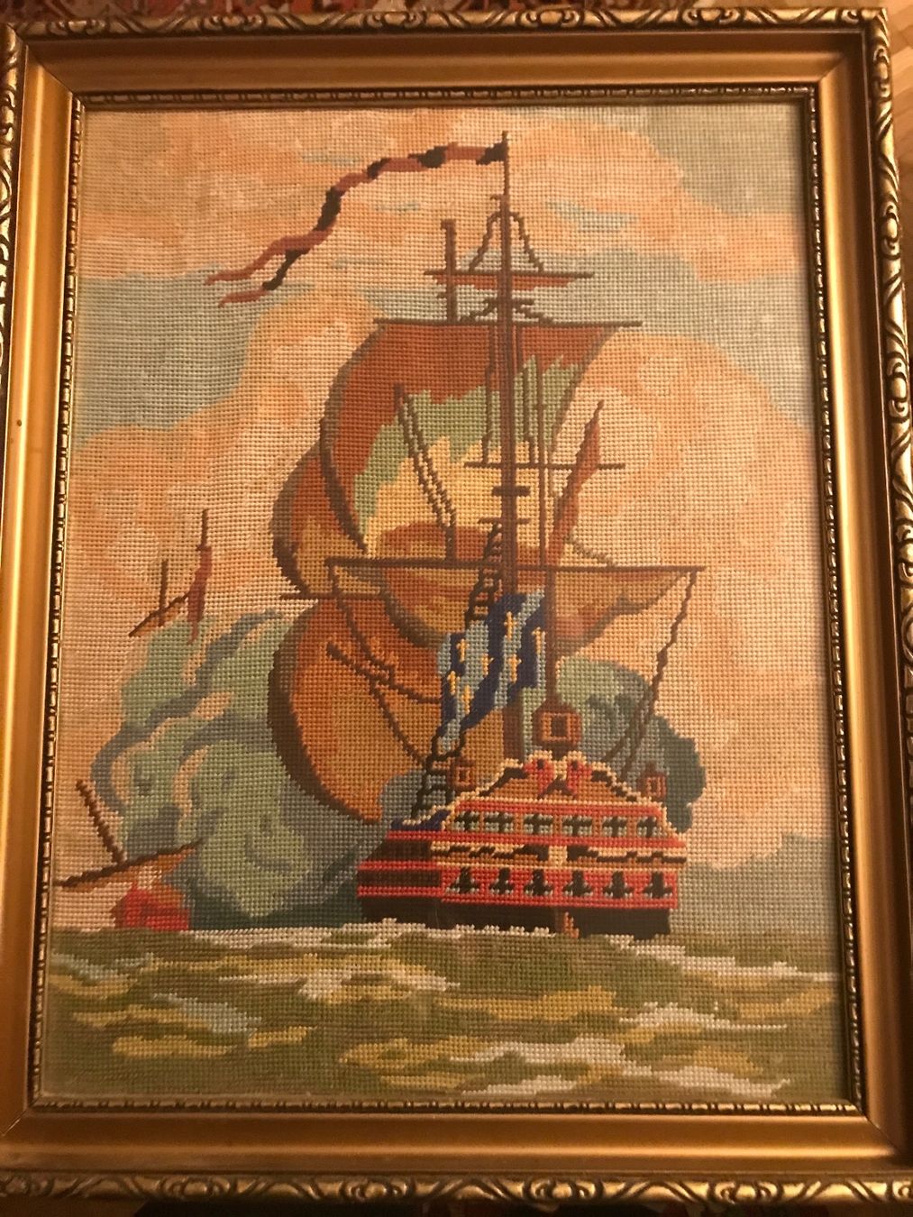 Poster & Bilder: Segelschiff Gobelin bestickte vintage – Gebraucht aus Baden von swiss-alps 3