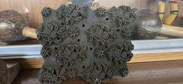 Alter Stoffdruckstempel aus Holz mit Blumenmuster