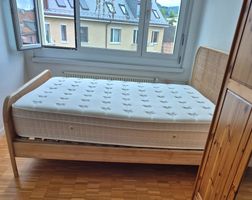 Bettgestell Eiche mit Rattan mit Matratze 160x200 cm neuwert