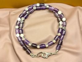 Unikat 💎 Amethyst Kette, Einsätze 925er Sterlingsilber Neu