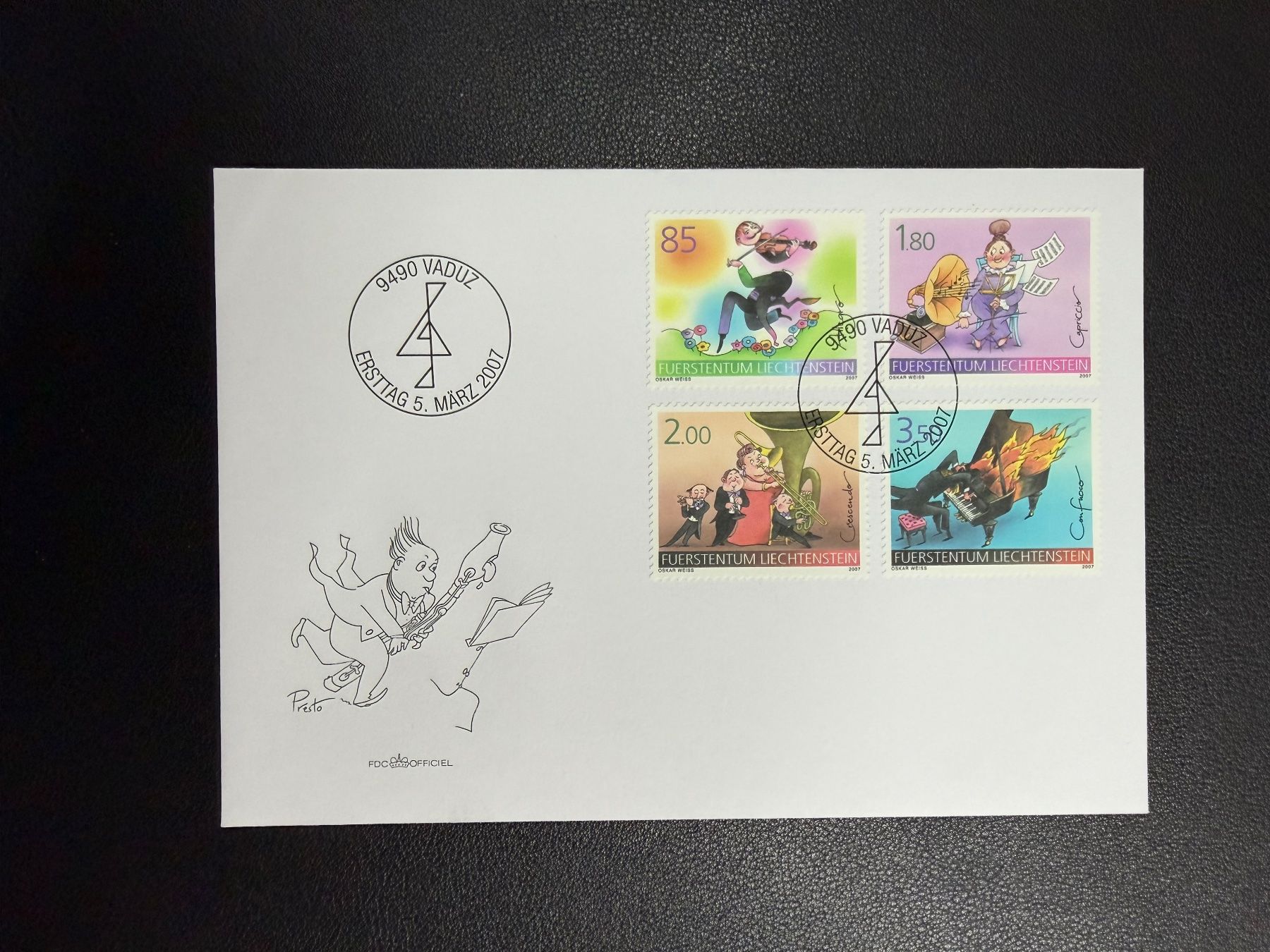 Tutti i francobolli: Liechtenstein Musik Tempi und Temperamente 2007 FDC – Usato da oberrüti venduto da jeanmei
