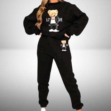🐻🖤 Kuscheliger Fleece Home-Dress LOVE TEDDY-BÄR Print🧸💫