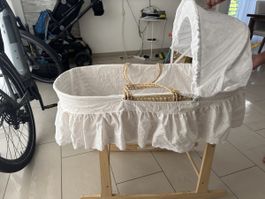 Moses Basket White Rattan Wood Frame good condition