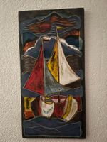 Sehr schöne grosse Keramikarbeit  Segeljachten  30x60cm