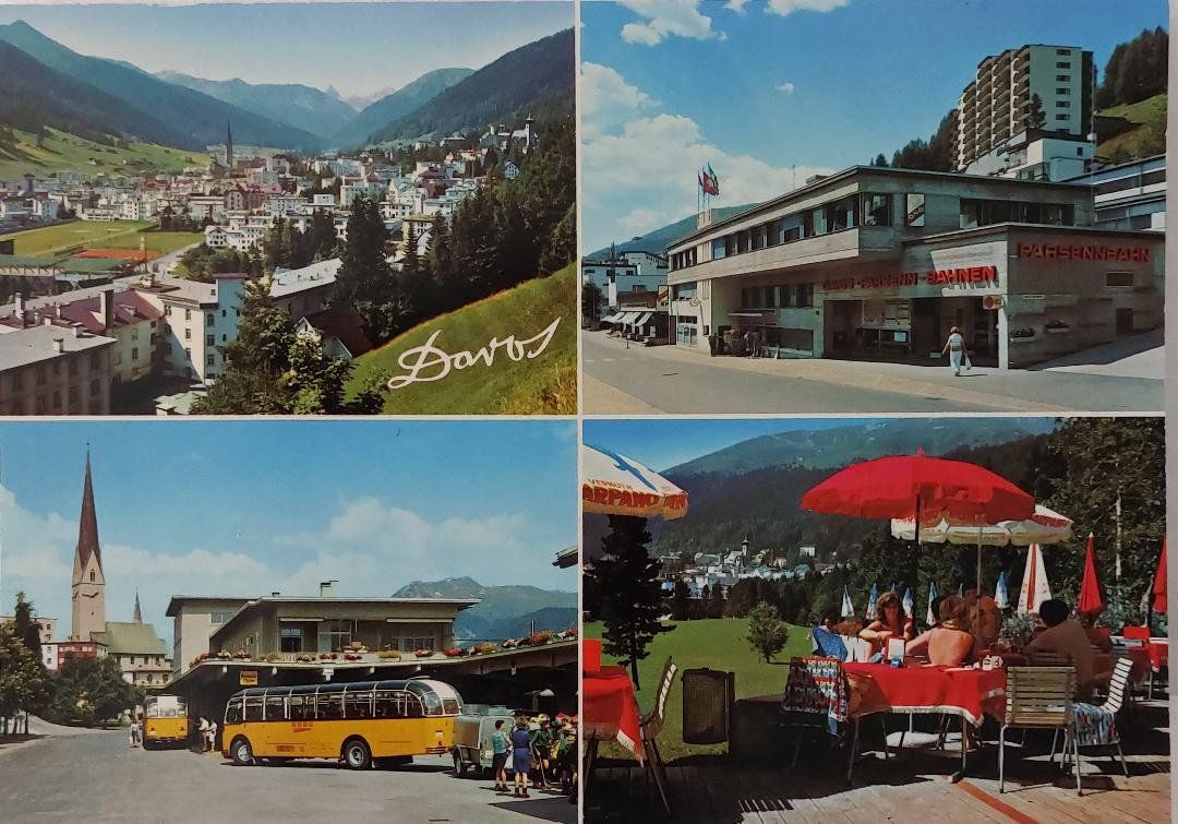 Cartoline postali: DAVOS  - Multie-Vues - 1975 – Usato da Delémont venduto da Domdom1
