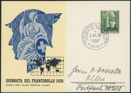 1939 - Tag der Briefmarke - Bern - Karte • it - Stempel blau