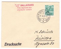 lettre de Ballaigues BPA A257 pour Zürich le 21.V.39
