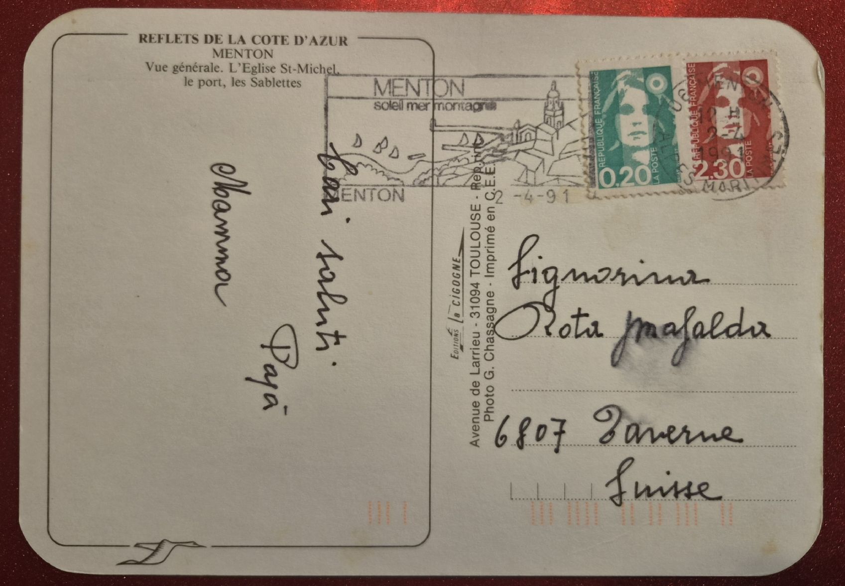 Cartoline postali: Menton Cote d Azur 1991 – Usato da Melchnau venduto da Arthurius 1