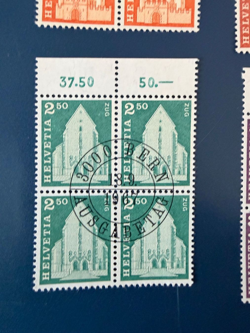 Tutti i francobolli: Baudenkmäler, 1966/67, Viererblocks, Erstagsstempel – Usato da Oberhasli venduto da Sicurezza 5