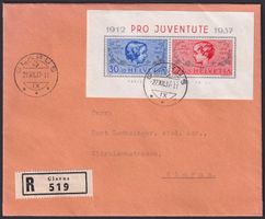1937, Block: J83I+J84I von GLARUS auf Brief, Kat:125.-+