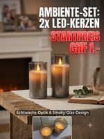 2x Edle LED-Echtwachskerzen im Rauchglas | Ab 1.-