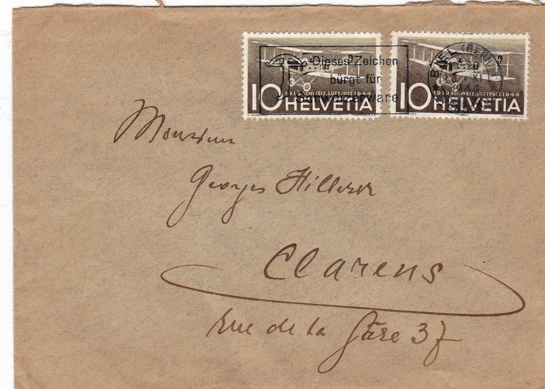 Tutti i francobolli: 2 Helvetia-Briefmarken Luftpost von 1944 – Usato da Neuenhof venduto da Wanton