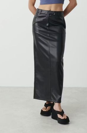 Gina Tricot - Schwarzer Maxi PU Lederrock, Grösse M