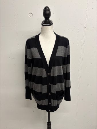 Autumn Cashmere Strickjacke Streifen schwarz grau M Cardigan