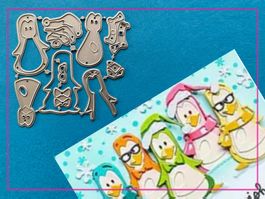 Lustige Pinguine mit Accessoire - Stanzschablone