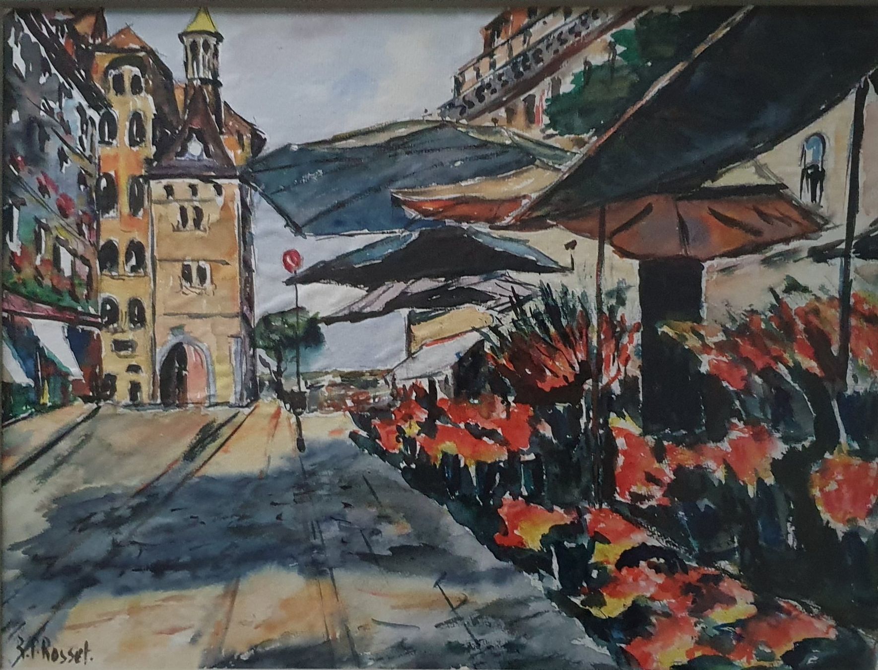 Tableau de R.-P. ROSSET Genève Molard Le Marché aux fleurs (D'occasion ...