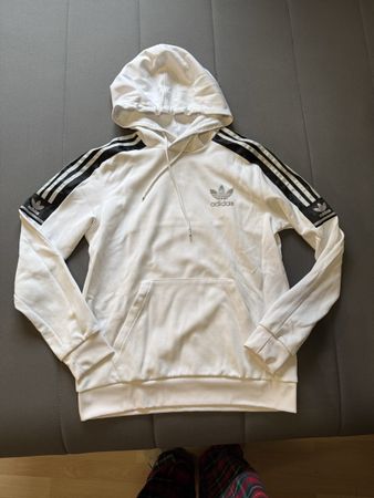 Pullover bianco Adidas, con cappuccio, M