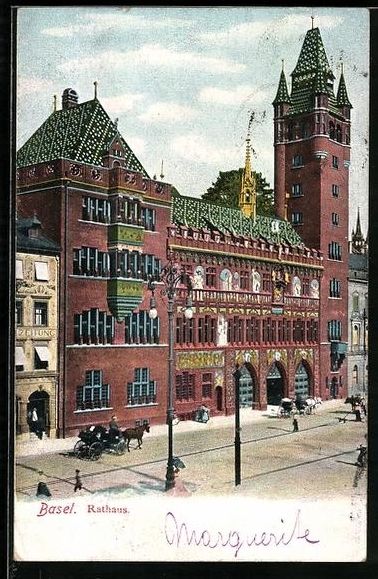 Cartoline postali: AK Basel, Rathaus mit Strassenpartie – Usato da Berlin venduto da bartko-reher