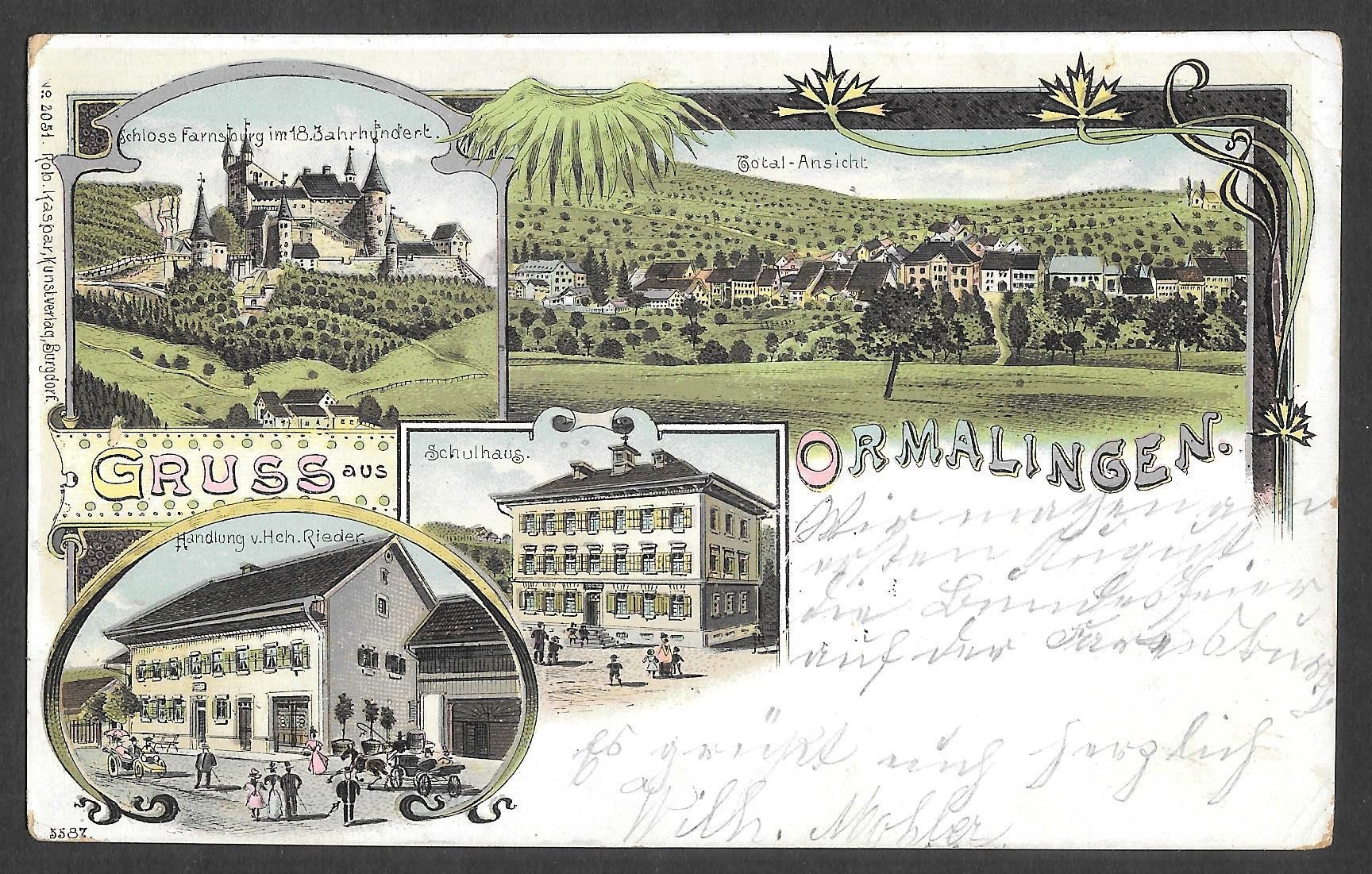 Cartoline postali: Ormalingen farbige Lithografie 4 Bilder – Usato da Olten venduto da clotaldi