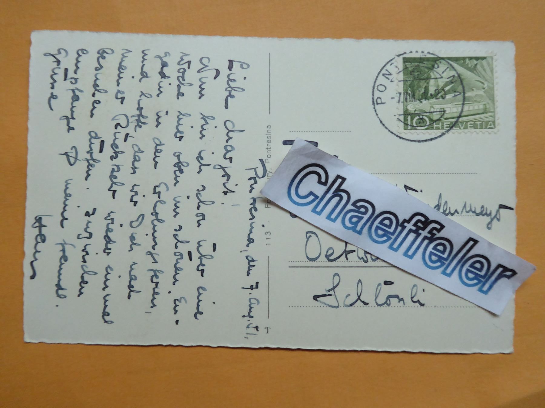 Cartoline postali: 1951 im Rosegtal – Usato da Zürich venduto da Chaeffeler 1