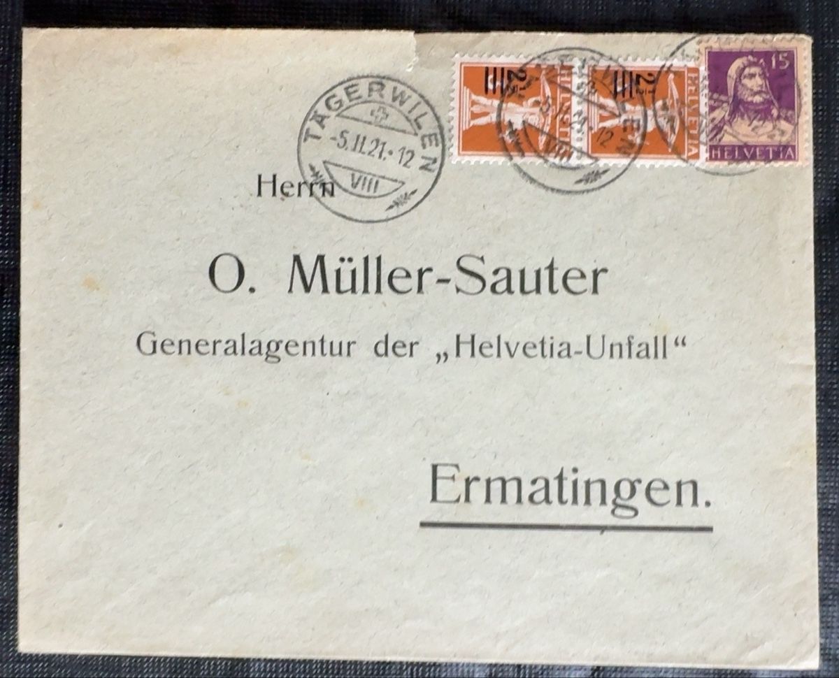 Tutti i francobolli: Briefumschlag mit Stempel und Briefmarken 1921 – Usato da birsfelden venduto da tim0444