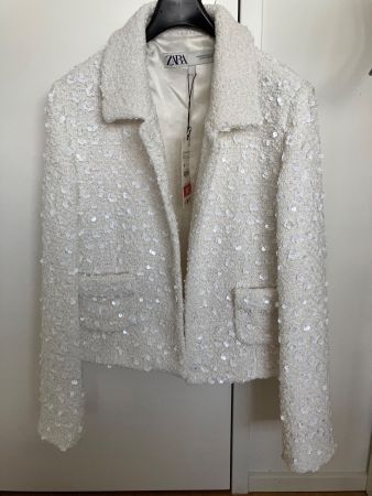 Zara Woman Collection Ss24 weisse Jacke mit Pailletten Gr.38