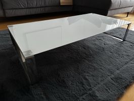 Moderner Glas-Couchtisch 120x60 cm – weiss / Metallgestell (