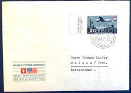 1947 Schweiz Swissair Maiden Flugbrief Genève  New York