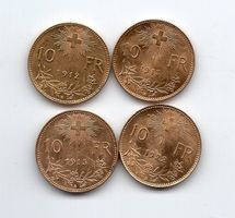 (319) Schweiz, 4 x 10 Franken 1912/13/15/22, stgl