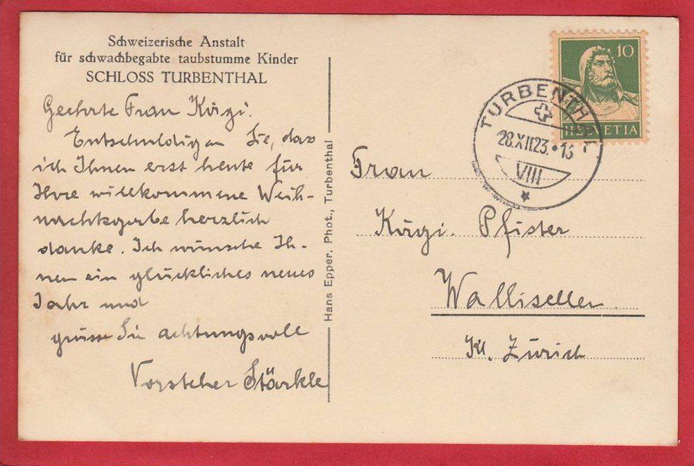 Cartoline postali: TURBENTHAL, SCHLOSS, 1923 – Usato da Grüningen venduto da Kartenlaube 1