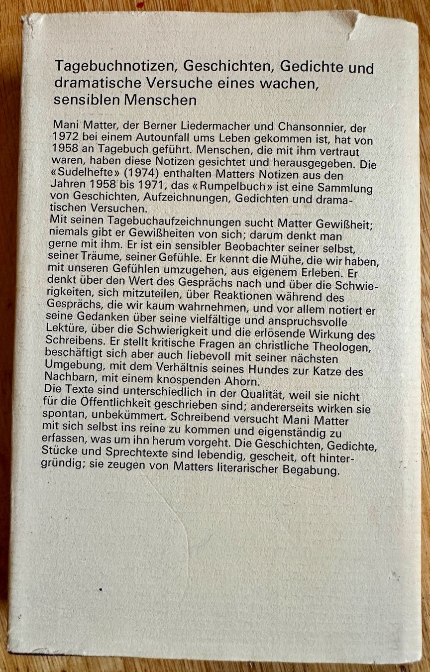 Libri: Mani Matter: Sudelhefte. Rumpelbücher. – Usato da Zürich venduto da allp 8