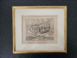 Alte Stadtansicht Lithographie Zofingen, gerahmt, Wanddeko, 