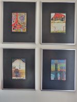 4 Bilder von Hundertwasser. Silbrige Rahmen.