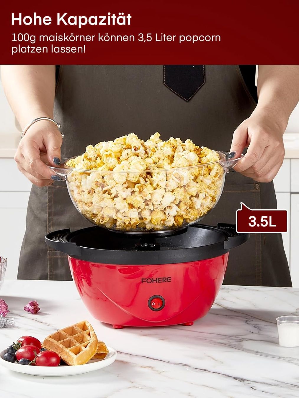Elettrodomestici da cucina: Popcornmaschine 3,5L rot elektrisch Popcorn Maker – Nuovo e nell'imballaggio originale da Wittenbach venduto da VELARO 1