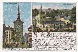 LITHO Gruss aus Bern 1899 Bärengraben Bären Zeitglockenturm