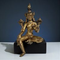Grüne Tara Bronze Figur feuervergoldet Nepal Sammlerstück