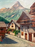 53 cm breitx 65cm hoch Ölgemälde Bergdorf im Sommer Wallis