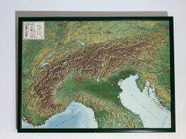 3D Reliefkarte Alpen – Kunststoffrelief im Holzrahmen
