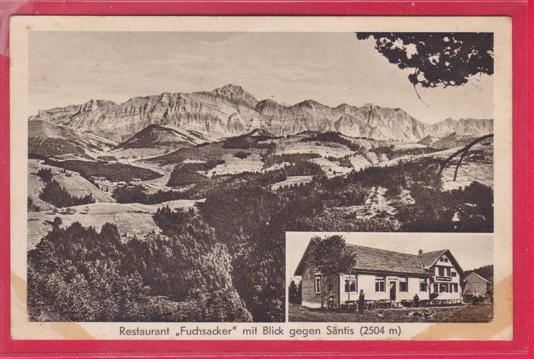 Cartoline postali: RESTAURANT FUCHSACKER MIT BLICK GEGEN SÄNTIS, 27.7.1933 – Usato da Oberrieden venduto da Gebirgsstelze