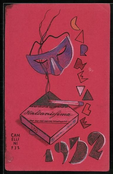 Cartoline postali: Handgemalt sign. Camellini: Carnevalmask – Usato da Berlin venduto da bartko-reher