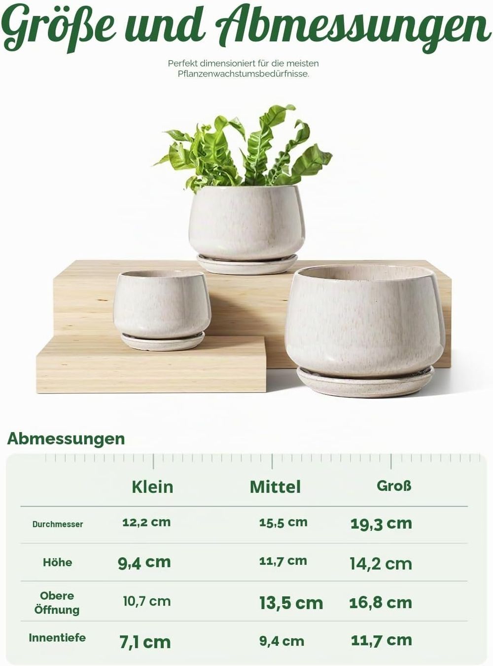 Vasi per fiori: Keramik Blumentöpfe 3er Set mit Untersetzer Beige – Nuovo e nell'imballaggio originale da Zürich venduto da jasminleut 2