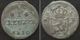 HESSEN-DARMSTADT 1 Kreuzer 1810, LUDWIG I. Billon vz+