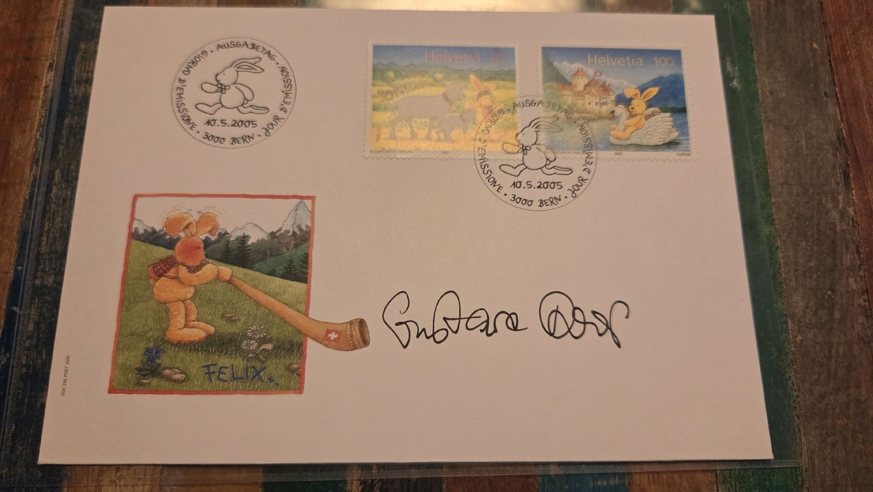 Tutti i francobolli: 2005 FDC Felix mit Unterschrift – Usato da Arni AG venduto da Moth68