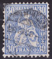 Rar: Schaffhausen ohne Kreuz a. Sitzende Helvetia 30c ZNr 41