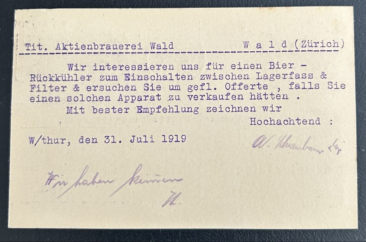 Ansichtskarten: Firmenkarte Schellenbaum Winterthur  – Gebraucht aus Horw von Tellbub 1
