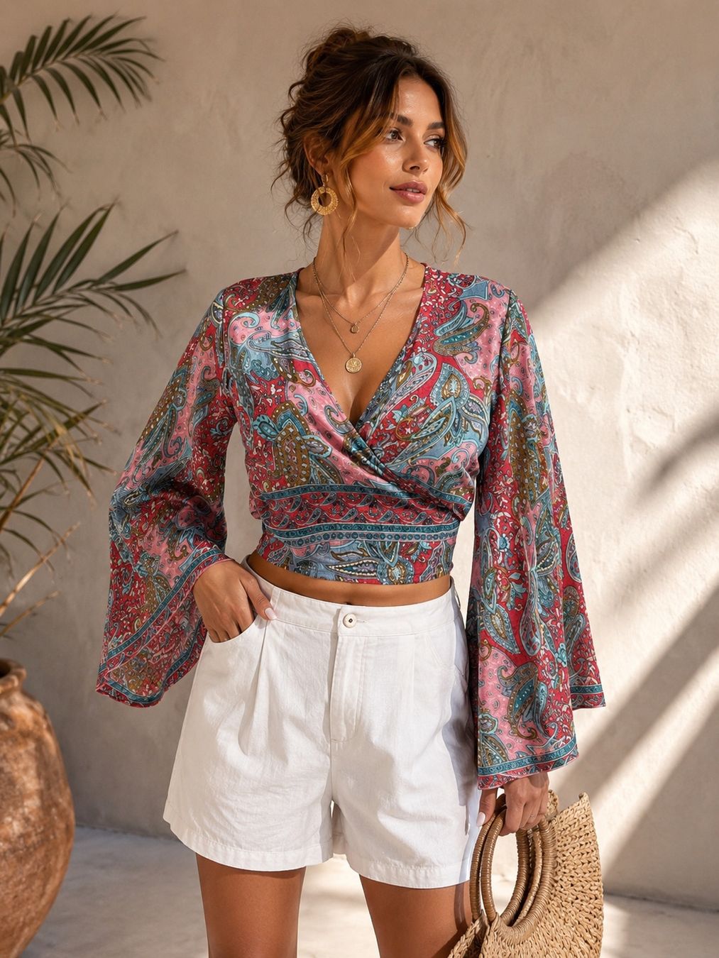 Blusen: Fliessende Wickelbluse Strandbluse Kurzbluse Neu – Neu und originalverpackt aus Rotkreuz von beltraum