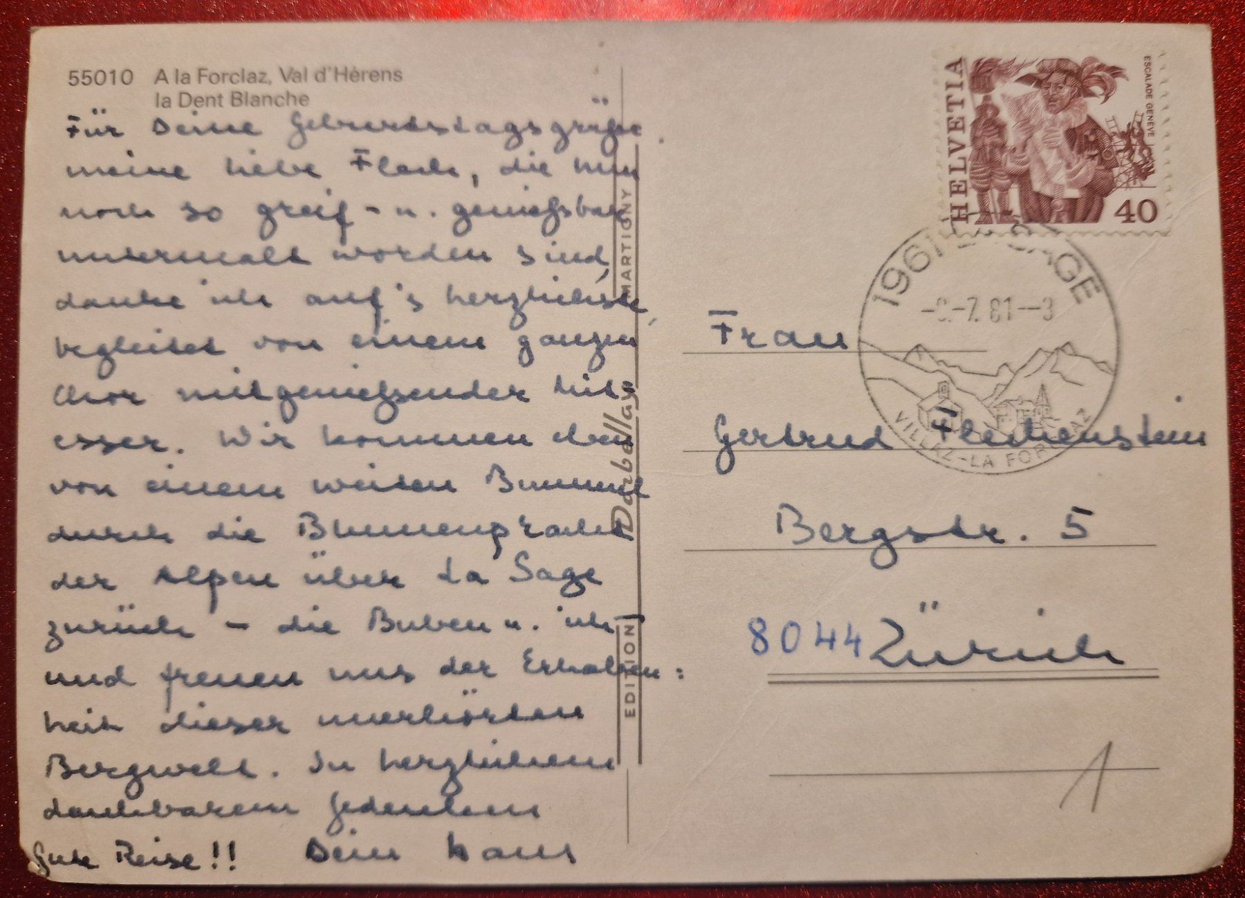 Cartoline postali: A La Forclaz. Val d'Herens 1981 – Usato da Melchnau venduto da Fishel 1